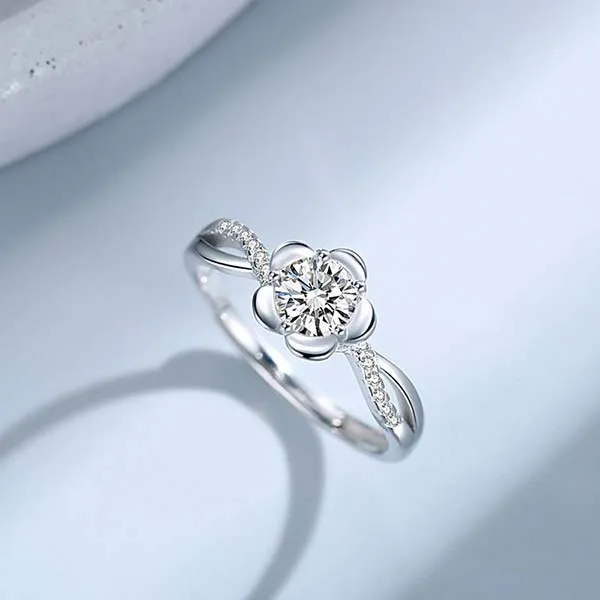 Nhẫn LiLi Jewelry Đính Đá CZ Hình Bông Hoa Đào LILI_289467 Màu Bạc - Trang sức - Vua Hàng Hiệu