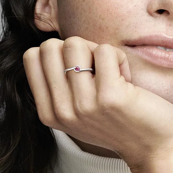 Nhẫn Pandora 199267C01 Heart Sterling Silver Ring With Red CZ Màu Hồng Bạc Size 50 - Trang sức - Vua Hàng Hiệu