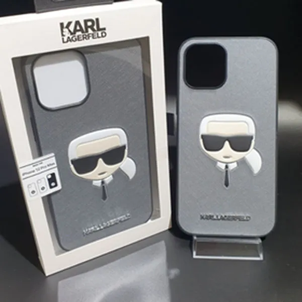 Ốp Điện Thoại Karl Lagerfeld Saffiano Karl Head Silver - Case iPhone 12 Pro Max Màu Xám