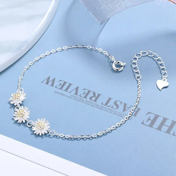 Set Dây Chuyền, Khuyên Tai, Vòng Đeo Tay, Nhẫn Lili Jewelry Hoa Cúc Họa Mi 765251 Màu Trắng Bạc