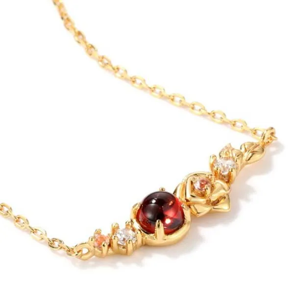 Set Dây Chuyền, Vòng Tay Và Nhẫn Đính Đá Garnet Hoa Hồng LILI_854443 Màu Vàng