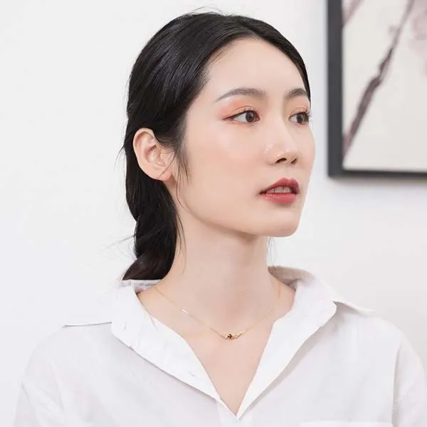 Set Dây Chuyền, Vòng Tay Và Nhẫn Đính Đá Garnet Hoa Hồng LILI_854443 Màu Vàng