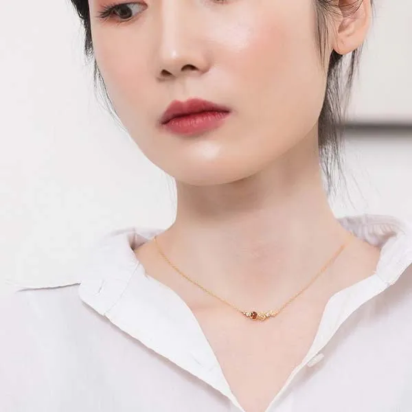 Set Dây Chuyền, Vòng Tay Và Nhẫn Đính Đá Garnet Hoa Hồng LILI_854443 Màu Vàng