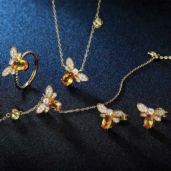 Set Dây Chuyền, Vòng Tay, Khuyên Tai Lili Jewelry LILI_379148 Đính Đá Citrine Màu Vàng - Trang sức - Vua Hàng Hiệu