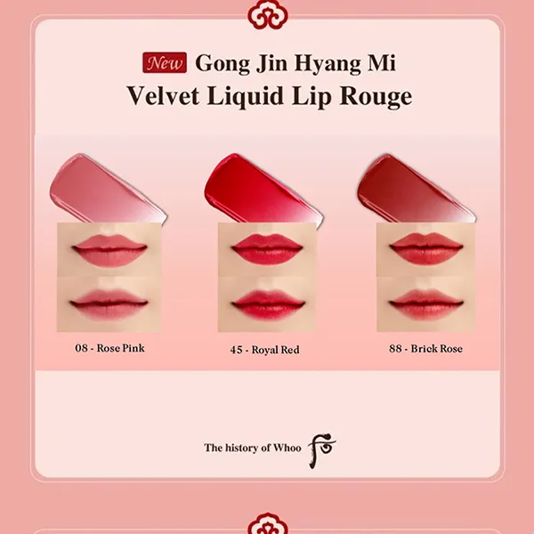 Son Kem Lì Whoo Velvet Liquid Lip Rouge 45 Royal Red Màu Đỏ Thuần