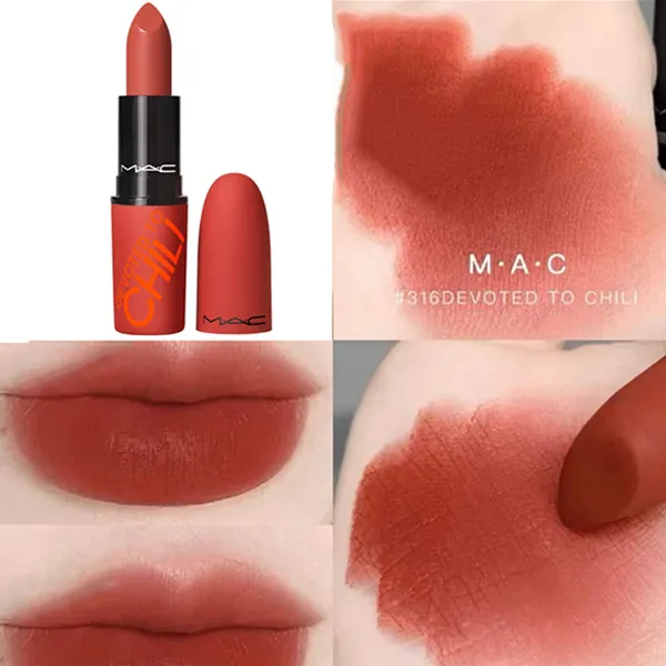 Son MAC Mac Powder Kiss Lipstick Limited 316 Devoted To Chili Màu Đỏ Cam Đất