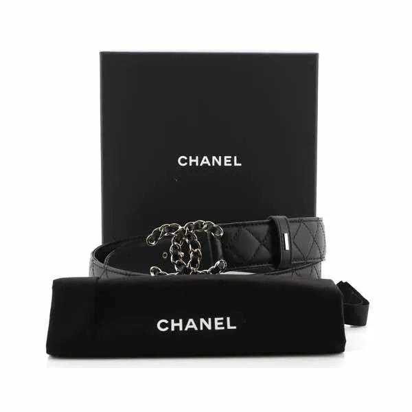 Thắt Lưng Chanel Gold Chain & Black Quilted Leather CC Belt AA6684 B02579 94305 Màu Đen Size 75