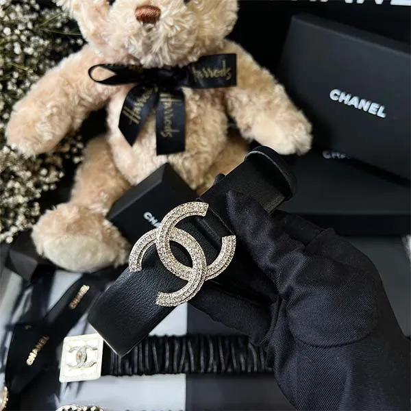 Thắt Lưng Nữ Chanel Metal Black CC Đính Đá 3cm Màu Đen Size 80 - Thắt lưng - Vua Hàng Hiệu