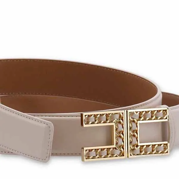 Thắt Lưng Elisabetta Franchi Logo Plaque Buckle Belt Màu Trắng Size 40