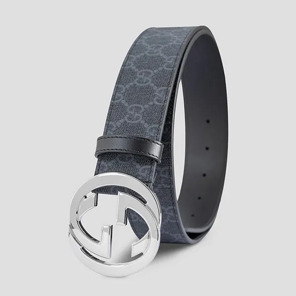 Thắt Lưng Gucci Supreme Leather With Interlocking Buckle 411924-KGDHX Màu Xanh Đen