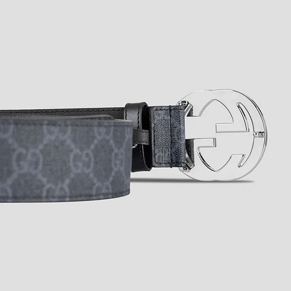 Thắt Lưng Gucci Supreme Leather With Interlocking Buckle 411924-KGDHX Màu Xanh Đen
