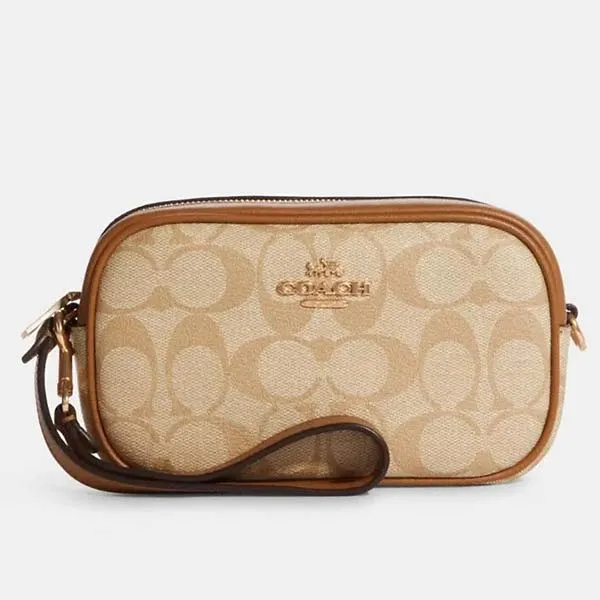 Túi Cầm Tay Coach Jamie Wristlet In Signature Canvas CA718 Màu Vàng Nâu