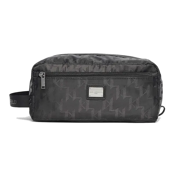 Túi Cầm Tay Karl Lagerfeld Men's Tonal Monogram Toiletry Case LA2B9008 Màu Đen