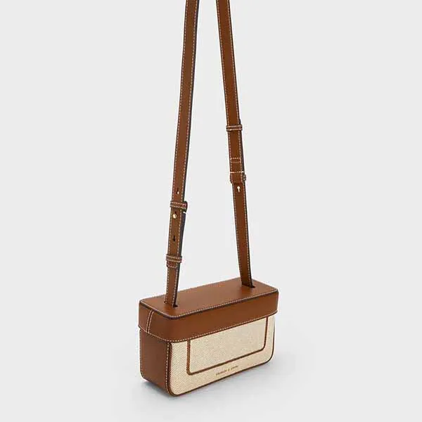 Túi Đeo Chéo Nữ Charles & Keith CNK Astra Canvas Contrast Trim Boxy Bag 50701286_CHOCO Màu Nâu