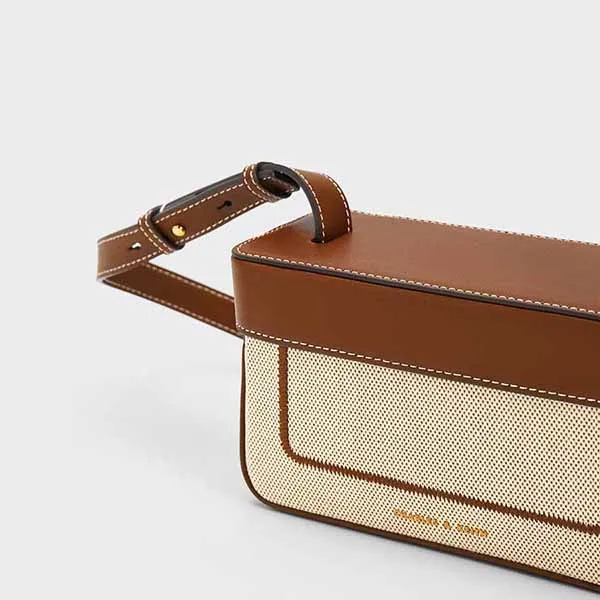 Túi Đeo Chéo Nữ Charles & Keith CNK Astra Canvas Contrast Trim Boxy Bag 50701286_CHOCO Màu Nâu