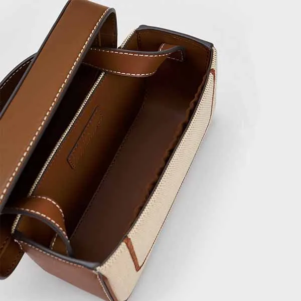 Túi Đeo Chéo Nữ Charles & Keith CNK Astra Canvas Contrast Trim Boxy Bag 50701286_CHOCO Màu Nâu