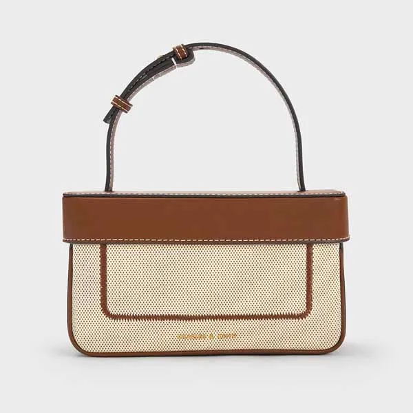 Túi Đeo Chéo Nữ Charles & Keith CNK Astra Canvas Contrast Trim Boxy Bag 50701286_CHOCO Màu Nâu