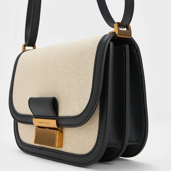 Túi Đeo Chéo Charles & Keith CNK Charlot Canvas Crossbody Bag - Black 80782074 Màu Đen Kem