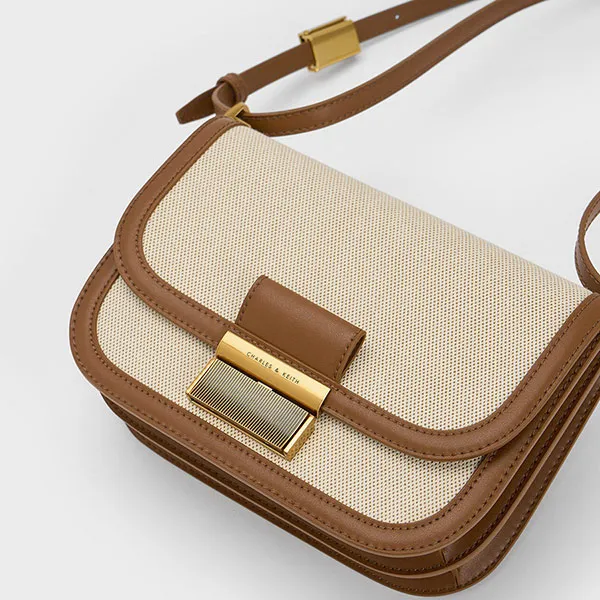 Túi Đeo Chéo Nữ Charles & Keith CNK Charlot Canvas Crossbody Bag - Chocolate 80782074 Màu Nâu Kem