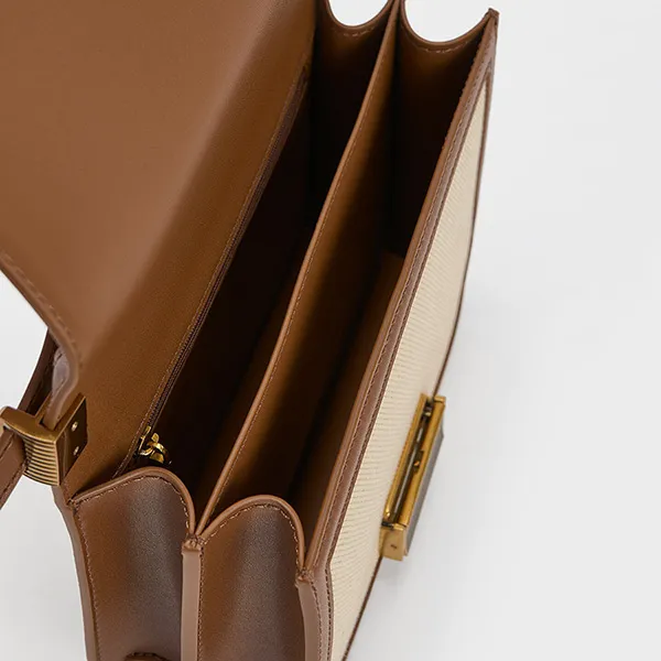 Túi Đeo Chéo Nữ Charles & Keith CNK Charlot Canvas Crossbody Bag - Chocolate 80782074 Màu Nâu Kem