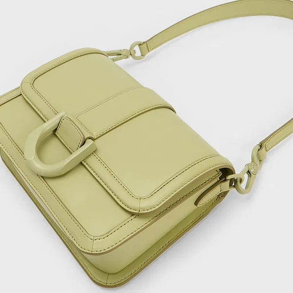 Túi Đeo Chéo Charles & Keith CNK Gabine Leather Crossbody Bag Green 80840528 Màu Xanh Bơ
