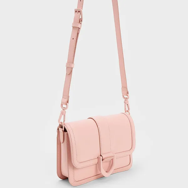 Túi Đeo Chéo Charles & Keith CNK Gabine Leather Crossbody Bag Pink 80840528 Màu Hồng