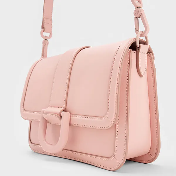 Túi Đeo Chéo Charles & Keith CNK Gabine Leather Crossbody Bag Pink 80840528 Màu Hồng