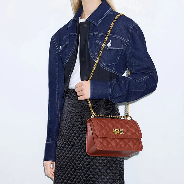 Túi Đeo Chéo Charles & Keith CNK Micaela Quilted Chain Bag 80151244-1 Brick Màu Đỏ Gạch