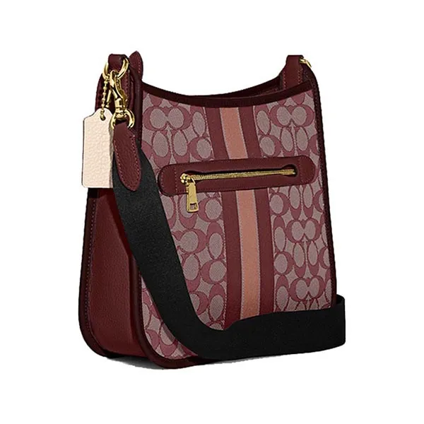 Túi Đeo Chéo Coach Dempsey File Bag In Signature Jacquard With Stripe And Coach Patch Wine Multi CA195 Phối Màu