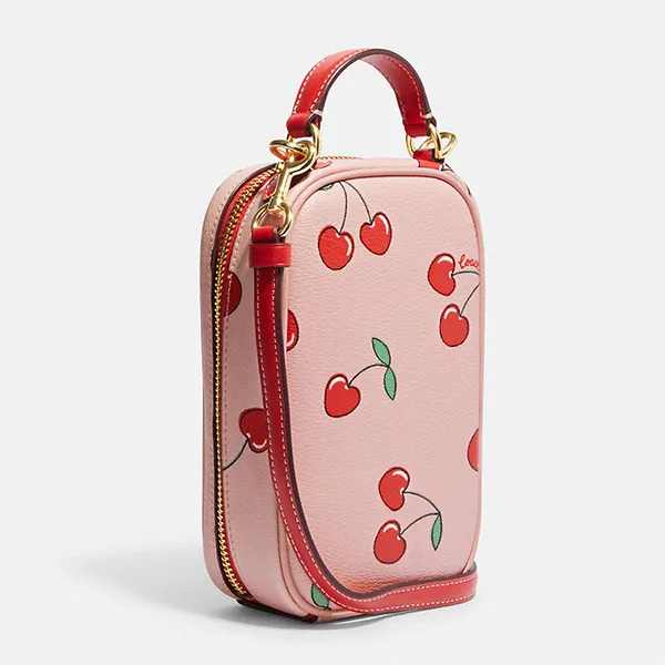 Túi Đeo Chéo Coach Eva Phone Crossbody With Heart Cherry Print CF371 Màu Hồng/Đỏ