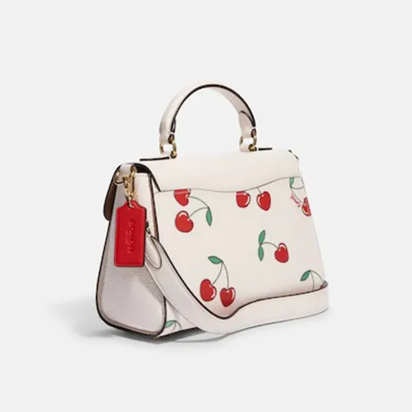 Túi Đeo Chéo Nữ Coach Morgan Top Handle Satchel With Heart Cherry Print CF419 Màu Trắng Họa Tiết
