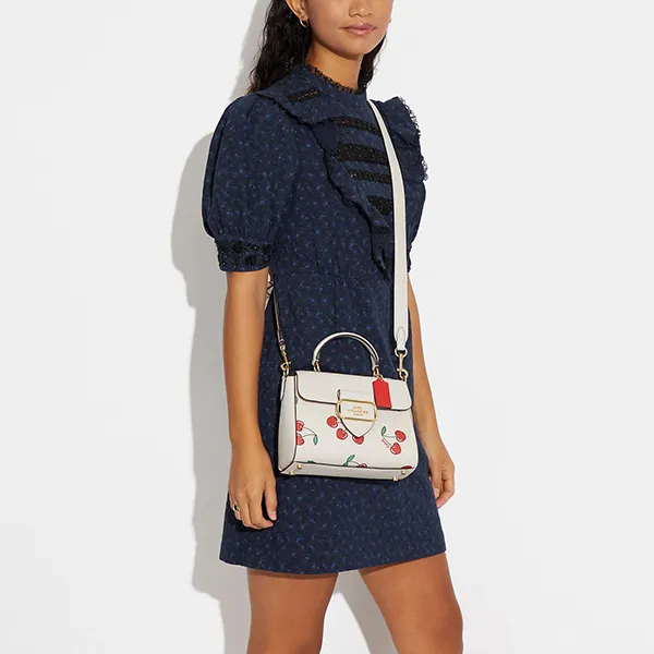 Túi Đeo Chéo Nữ Coach Morgan Top Handle Satchel With Heart Cherry Print CF419 Màu Trắng Họa Tiết