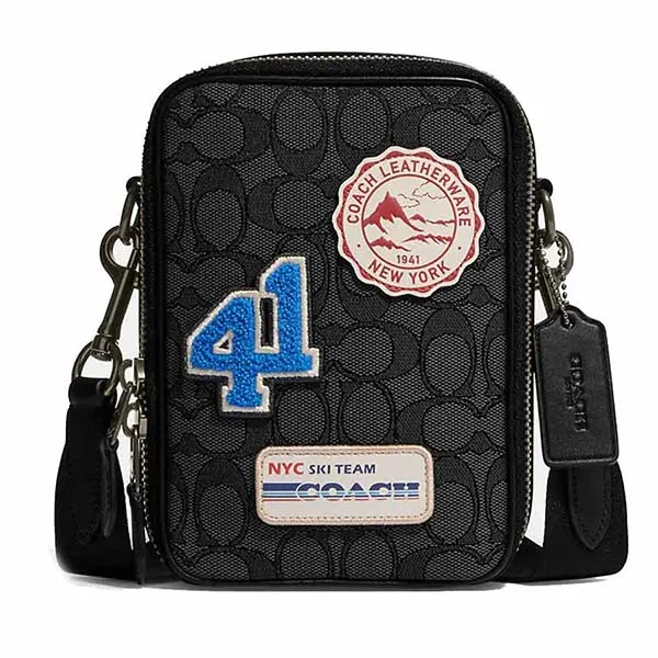 Túi Đeo Chéo Nam Coach Stanton Crossbody In Signature Jacquard With Ski Patches Màu Đen