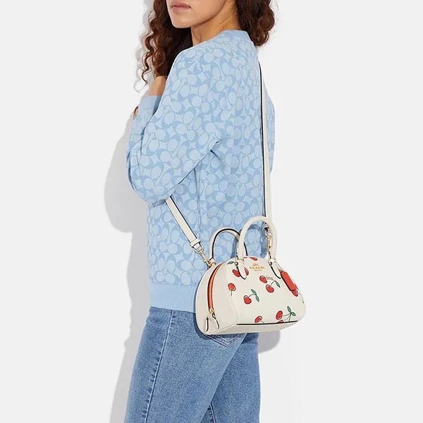Túi Đeo Chéo Coach Sydney Satchel With Heart Cherry Print CF421 Màu Trắng Đỏ - Túi xách - Vua Hàng Hiệu