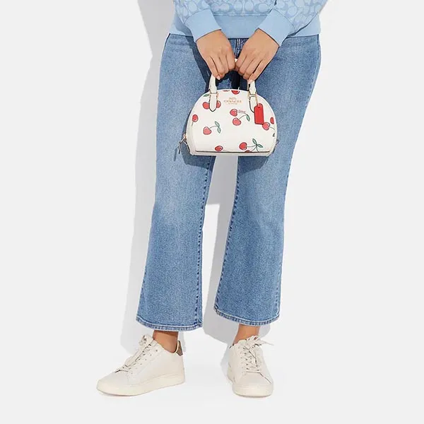 Túi Đeo Chéo Coach Sydney Satchel With Heart Cherry Print CF421 Màu Trắng Đỏ - Túi xách - Vua Hàng Hiệu