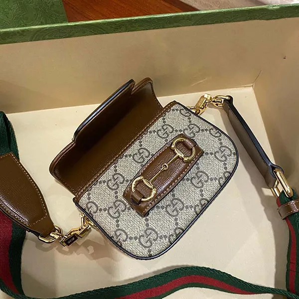 Túi Đeo Chéo Gucci Horsebit 1955 Strap Wallet Màu Nâu Xám - Túi xách - Vua Hàng Hiệu