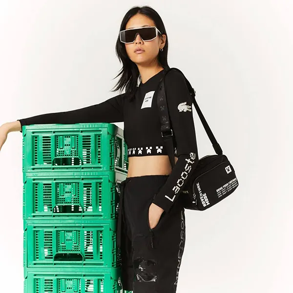 Túi Đeo Chéo Lacoste Unisex Lacoste X Minecraft Nylon Print Shoulder Bag Màu Đen