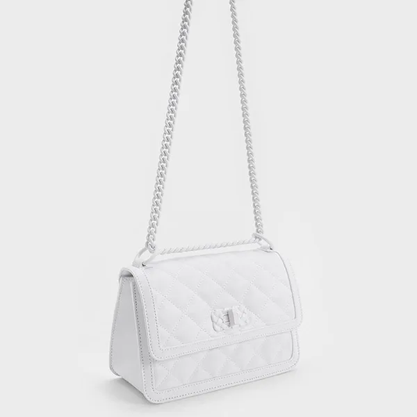 Túi Đeo Chéo Charles & Keith CNK Micaela Quilted Chain Bag 80151280-1 White Màu Trắng