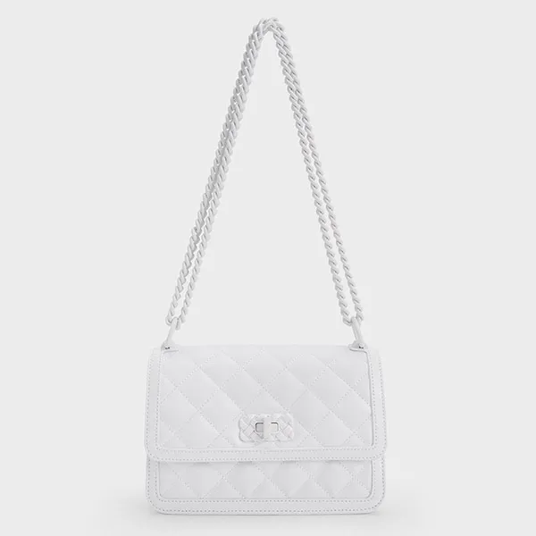Túi Đeo Chéo Charles & Keith CNK Micaela Quilted Chain Bag 80151280-1 White Màu Trắng