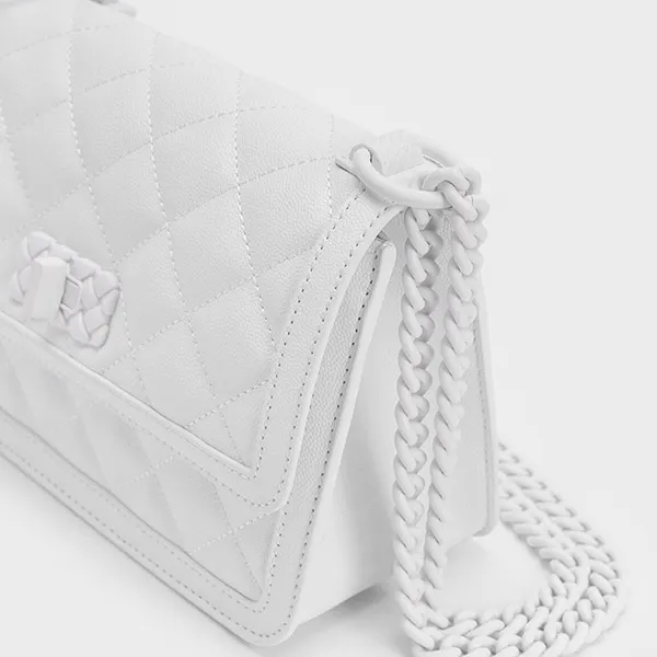 Túi Đeo Chéo Charles & Keith CNK Micaela Quilted Chain Bag 80151280-1 White Màu Trắng