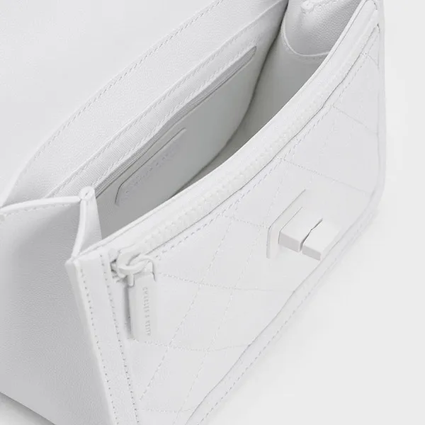 Túi Đeo Chéo Charles & Keith CNK Micaela Quilted Chain Bag 80151280-1 White Màu Trắng