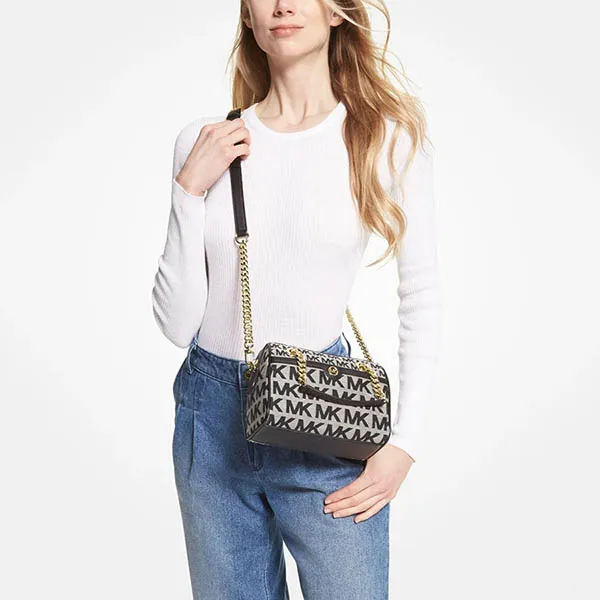 Túi Đeo Chéo Michael Kors MK Blaire Extra-Small Jacquard Duffle Crossbody Bag Màu Đen