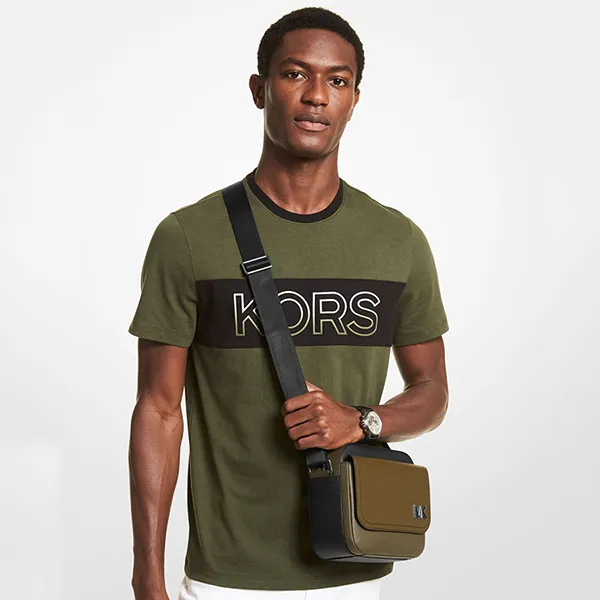 Túi Đeo Chéo Michael Kors MK Men's Hudson Color-Blocked Leather Messenger Bag 33H1LHDM2X Màu Olive - 1