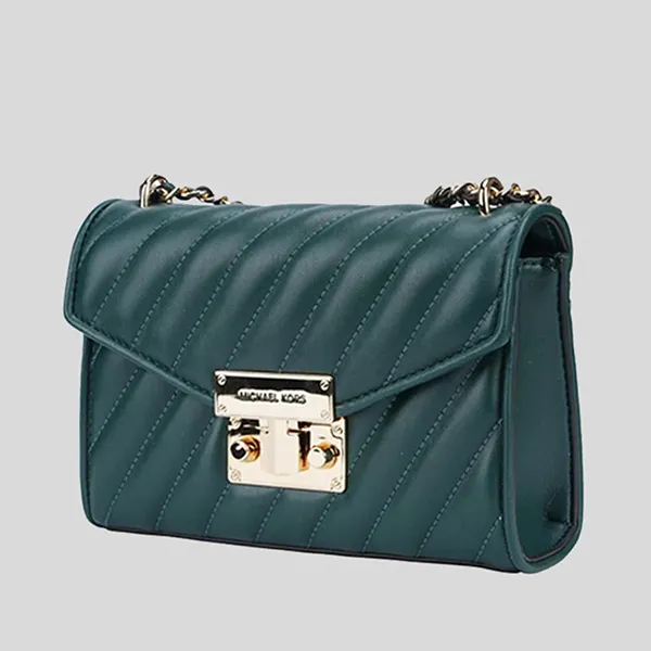 Túi Đeo Chéo Michael Kors MK Small Rose Quilted Leather Flap Crossbody Shoulder Bag Màu Xanh Green