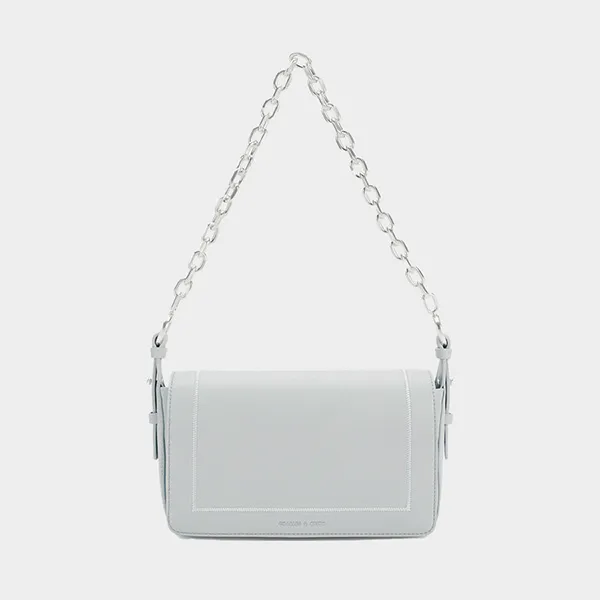 Túi Đeo Vai Charles & Keith CNK Astra Chain Handle Bag - Light Grey 20782032_LT.GRY_M Màu Xám
