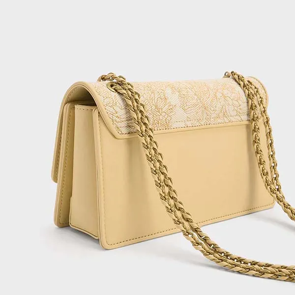 Túi Đeo Vai Nữ Charles & Keith CNK Floral Illustrated Canvas Shoulder Bag 20681074 Màu Be