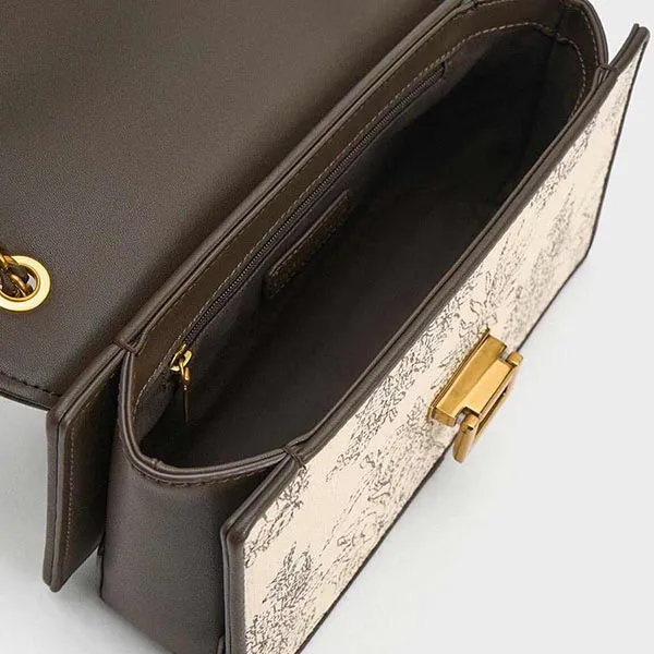 Túi Đeo Vai Nữ Charles & Keith CNK Floral Illustrated Canvas Shoulder Bag 20681074 Màu Dark Moss