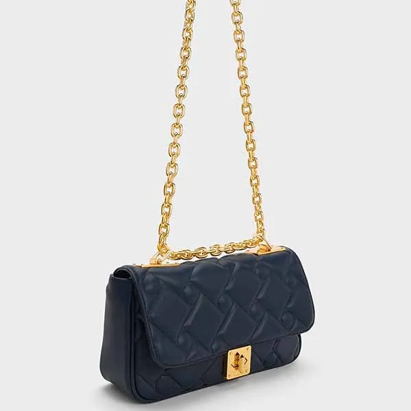 Túi Đeo Vai Nữ Charles & Keith CNK Tillie Quilted Chain Bag 20782080 Màu Xanh Navy