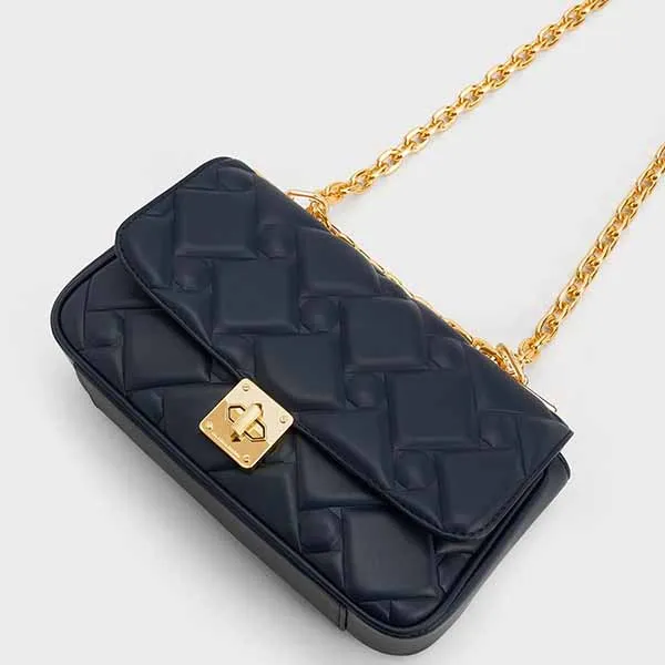 Túi Đeo Vai Nữ Charles & Keith CNK Tillie Quilted Chain Bag 20782080 Màu Xanh Navy