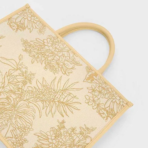 Túi Tote Nữ Charles & Keith CNK Floral Illustrated Canvas Tote Bag 30782070 Màu Be